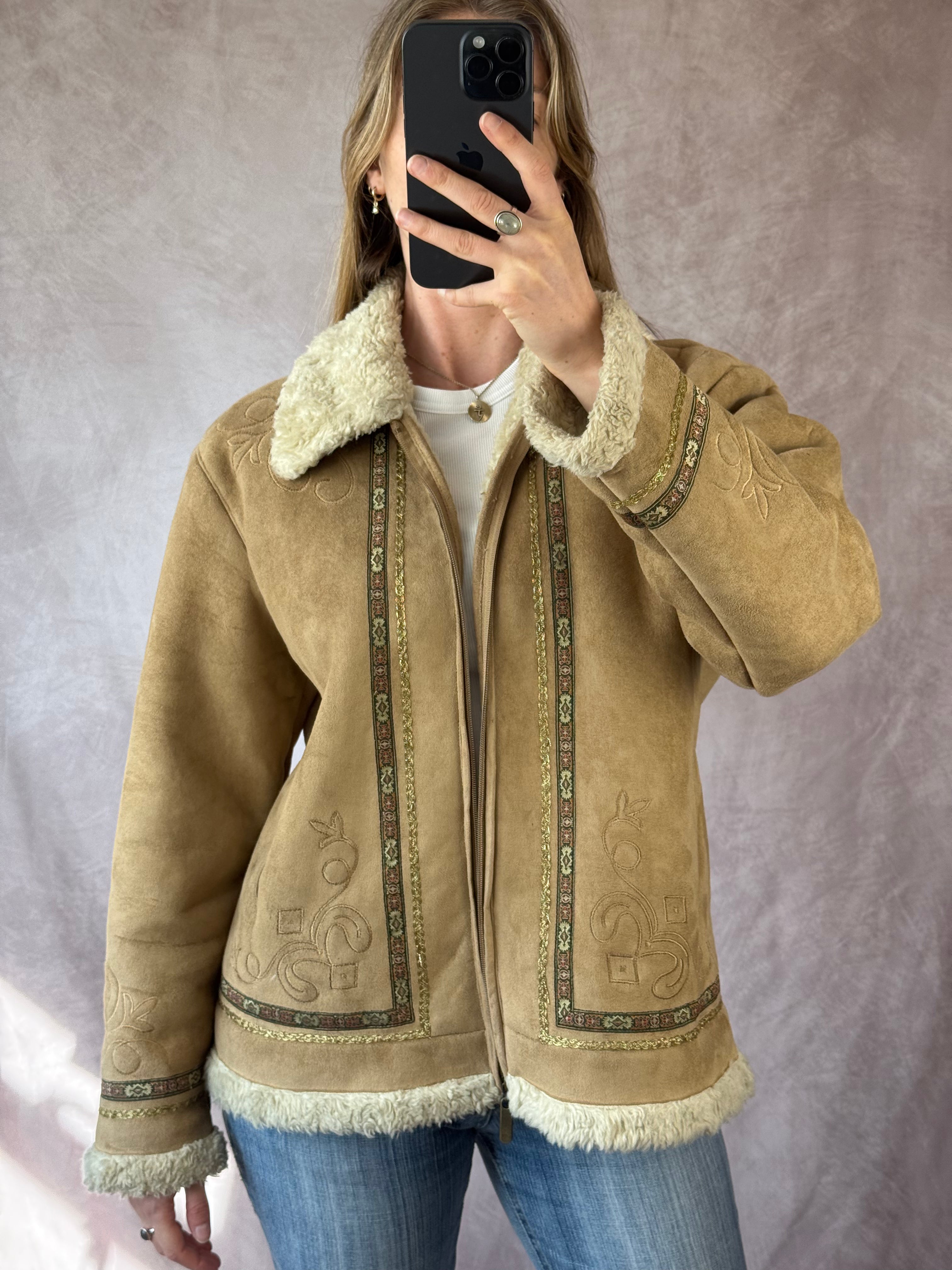 Faux fur boho cottage core jacket (L)