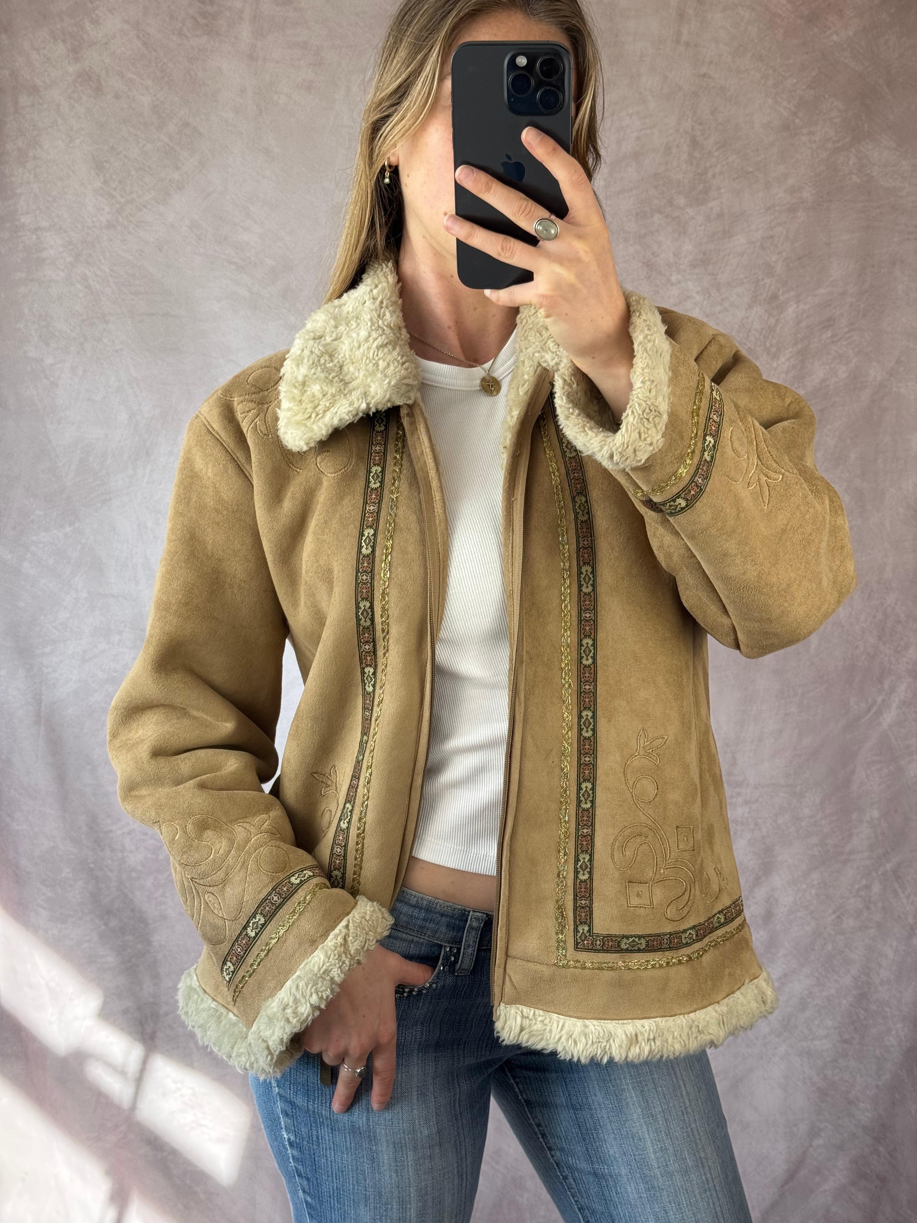 Faux fur boho cottage core jacket (L)