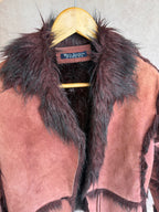 Suede faux fur vintage coat (M)