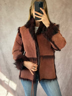 Suede faux fur vintage coat (M)