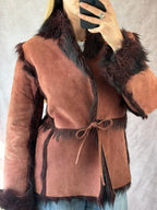Suede faux fur vintage coat (M)