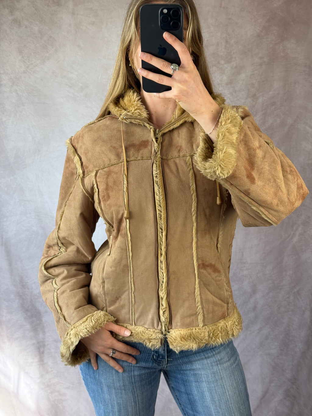 Vintage Y2K faux fur jacket (M)