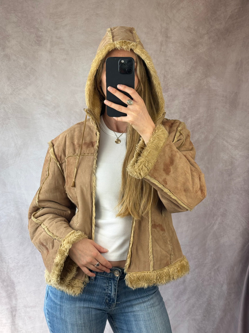 Vintage Y2K faux fur jacket (M)
