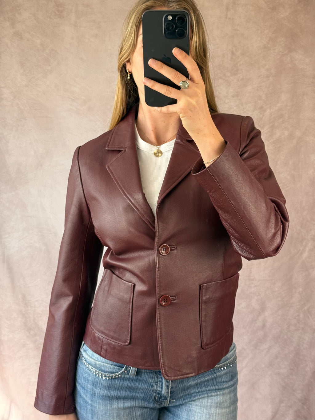 Y2K burgundy leather racer jacket (M)