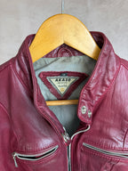 Vintage Y2K burgundy leather biker jacket (L)