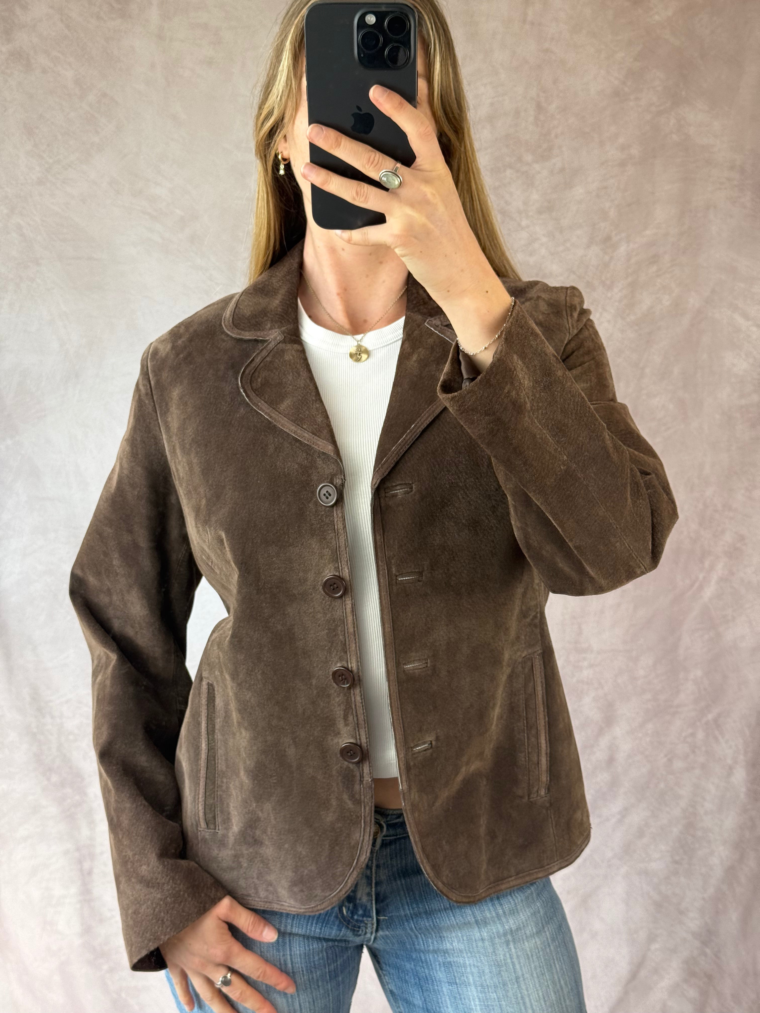 Vintage Y2K brown suede biker jacket (M)