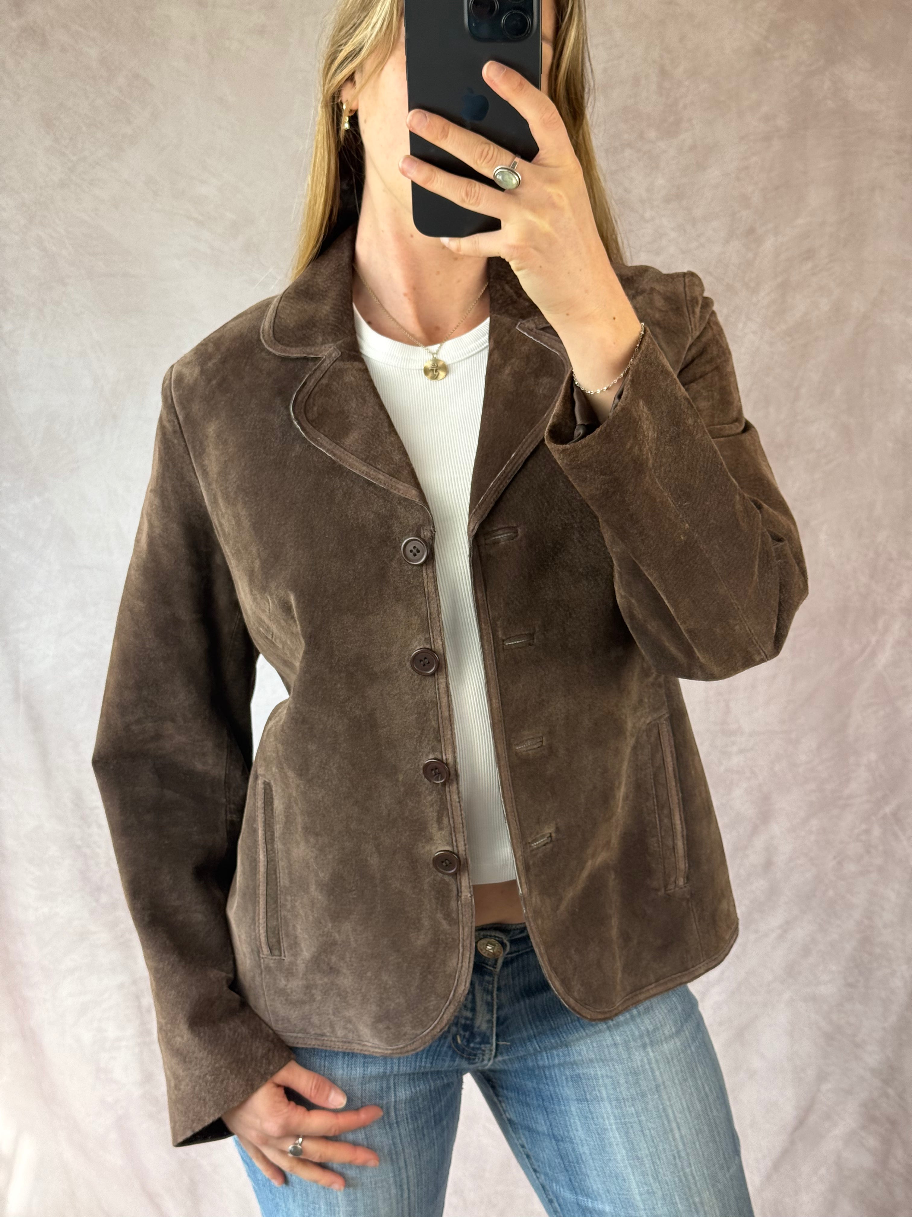 Vintage Y2K brown suede biker jacket (M)
