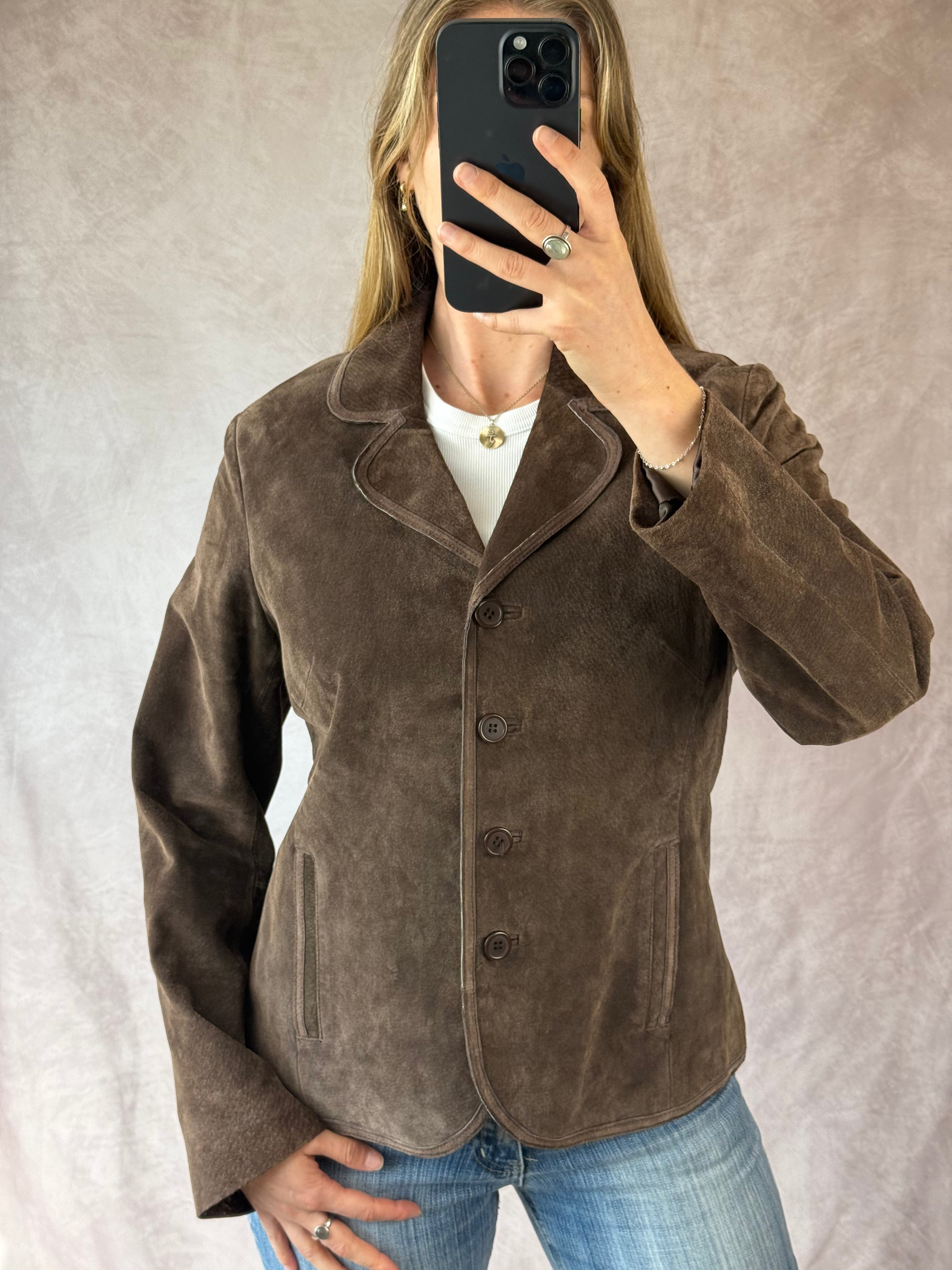Vintage Y2K brown suede biker jacket (M)