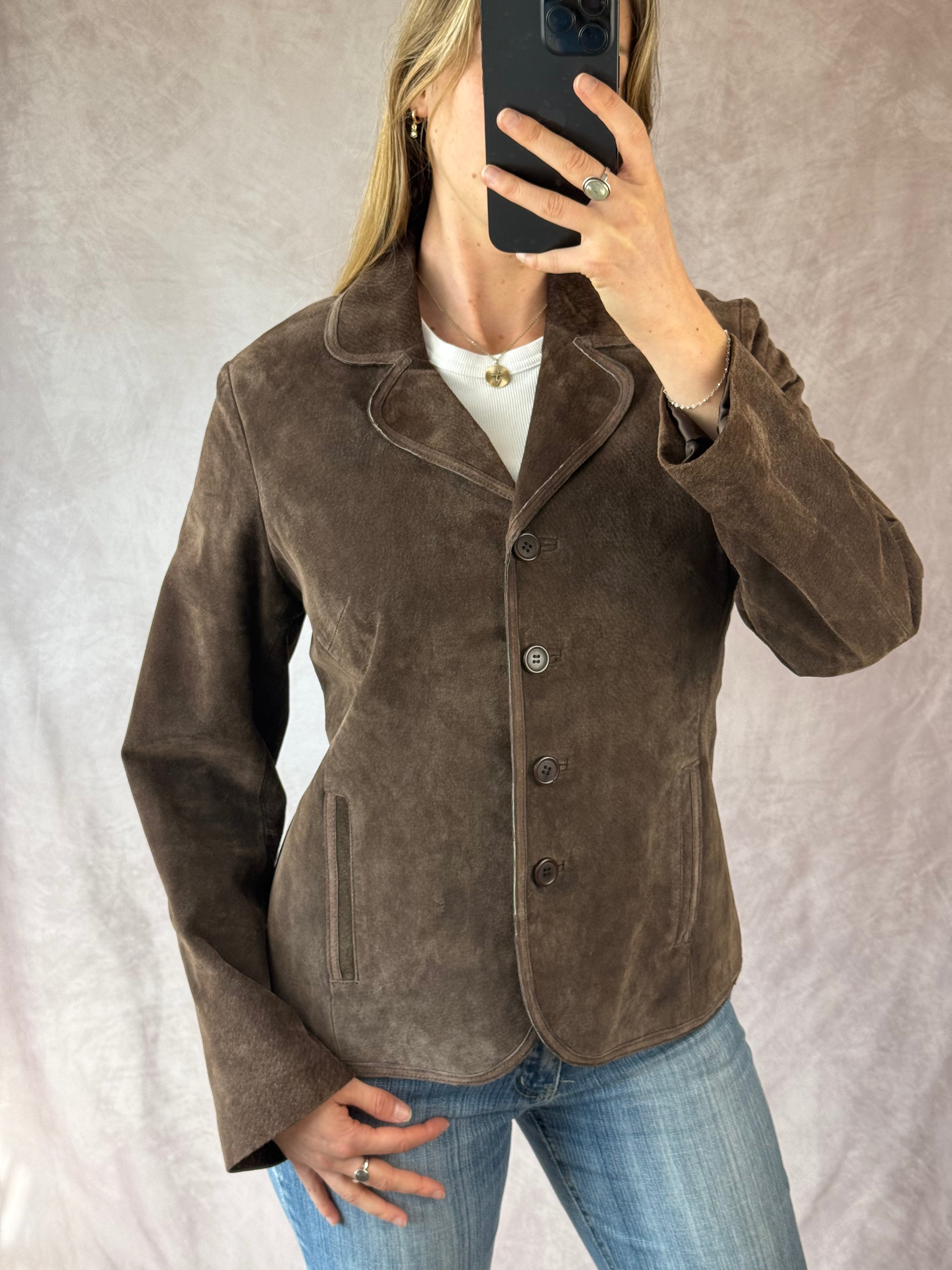 Vintage Y2K brown suede biker jacket (M)