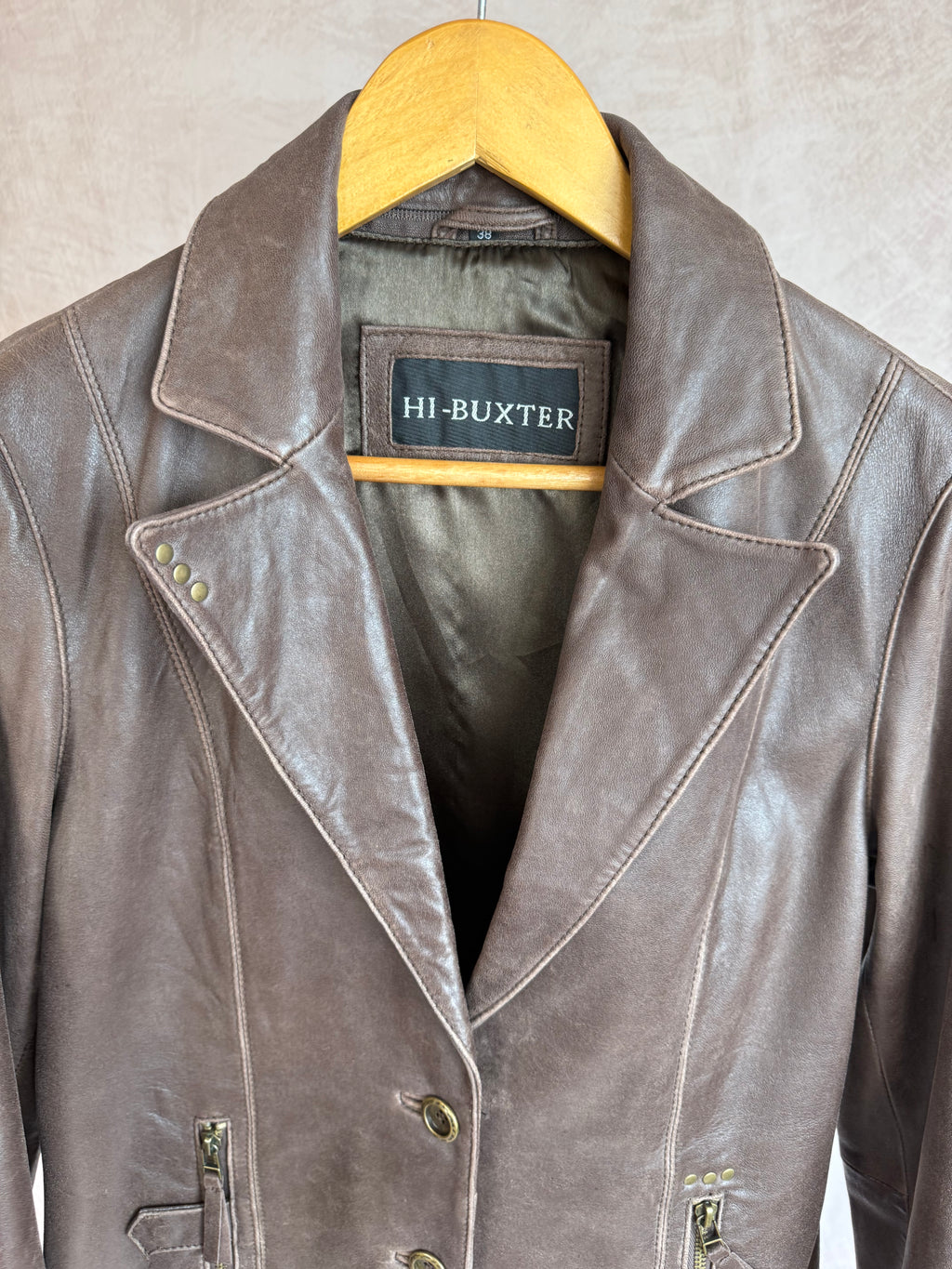 Vintage y2k 00s brown leather biker jacket (M)