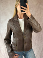 Vintage y2k 00s brown leather biker jacket (M)