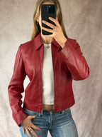 Vintage Y2K racer red leather jacket (M)