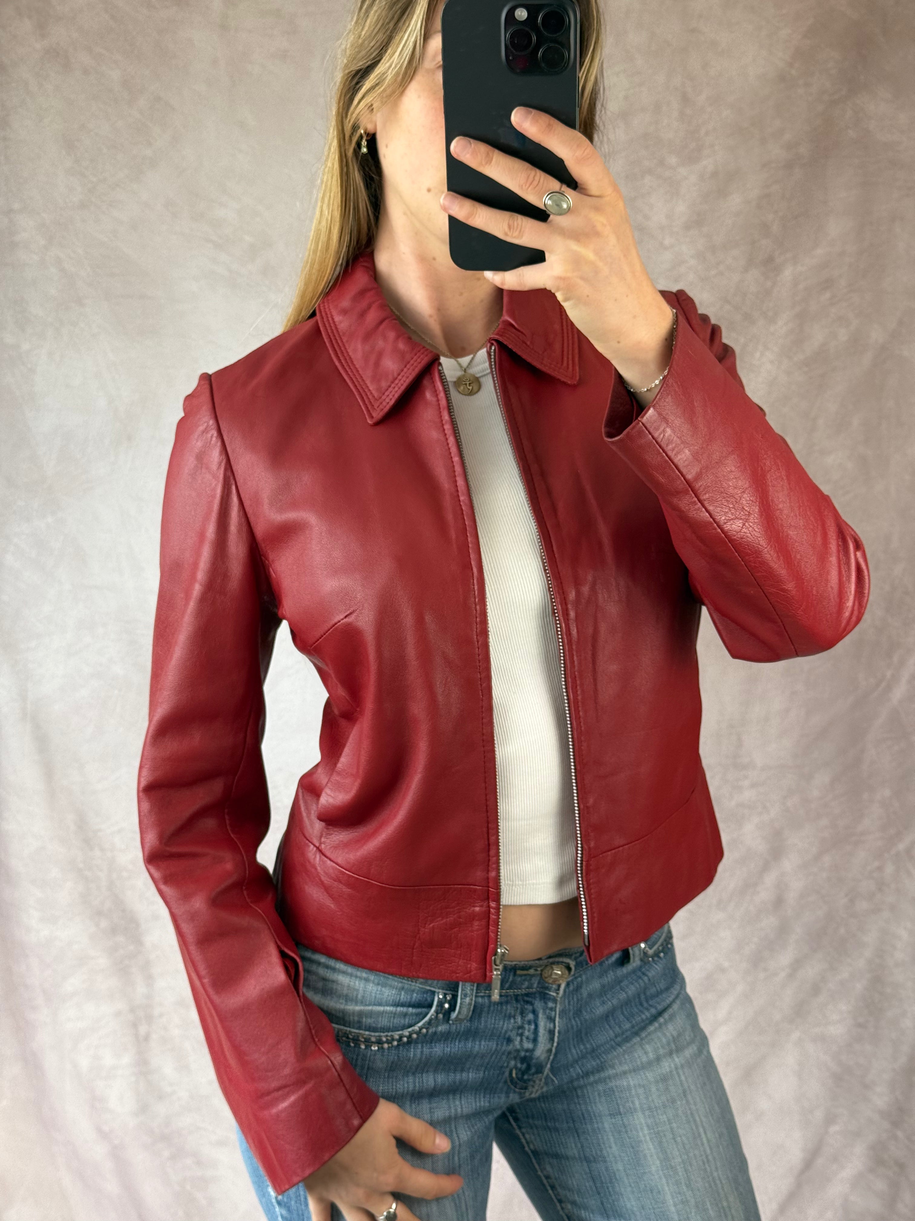 Vintage Y2K racer red leather jacket (M)