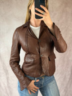Vintage Y2K brown racer leather jacket (S)