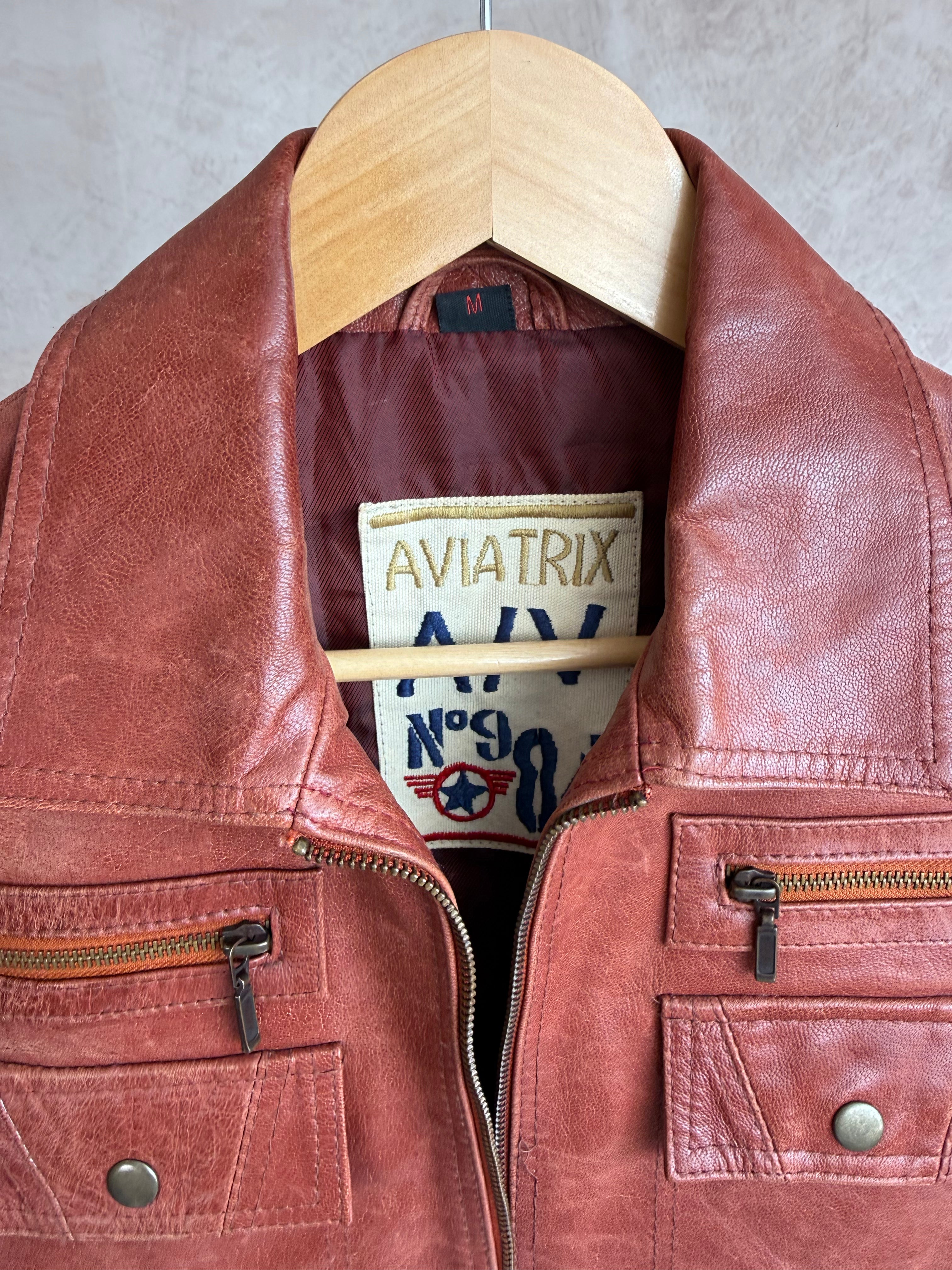 Aviatrix vintage 00's red biker leather jacket (M)