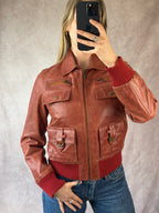 Aviatrix vintage 00's red biker leather jacket (M)