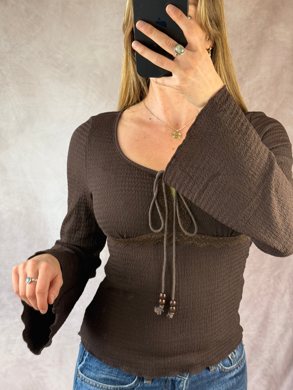 Y2K fairy whimsical brown top (M).