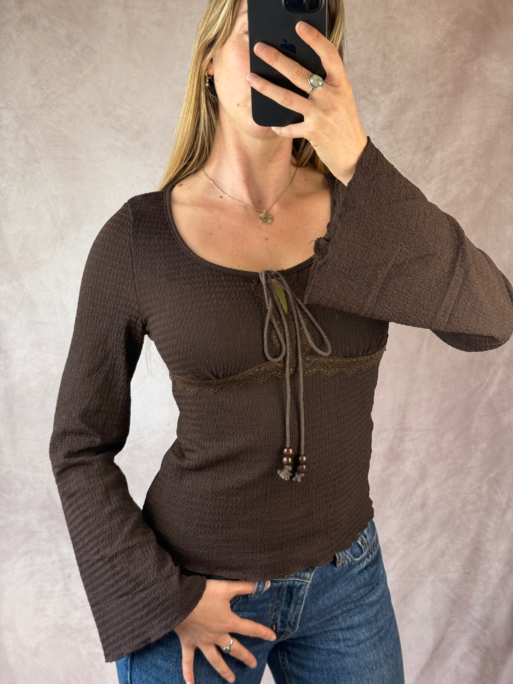 Y2K fairy whimsical brown top (M).
