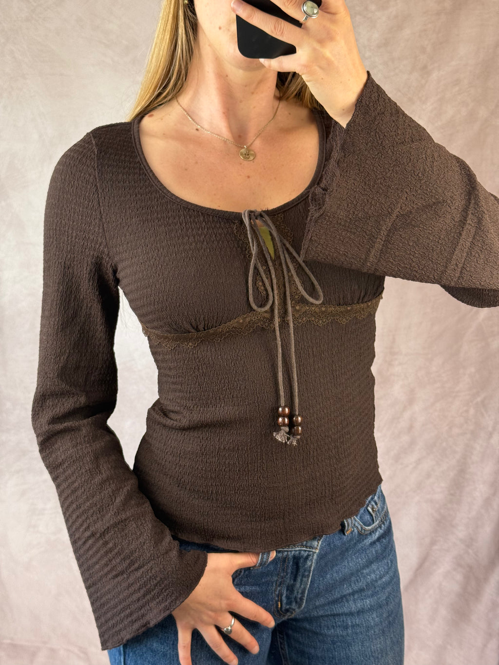 Y2K fairy whimsical brown top (M).