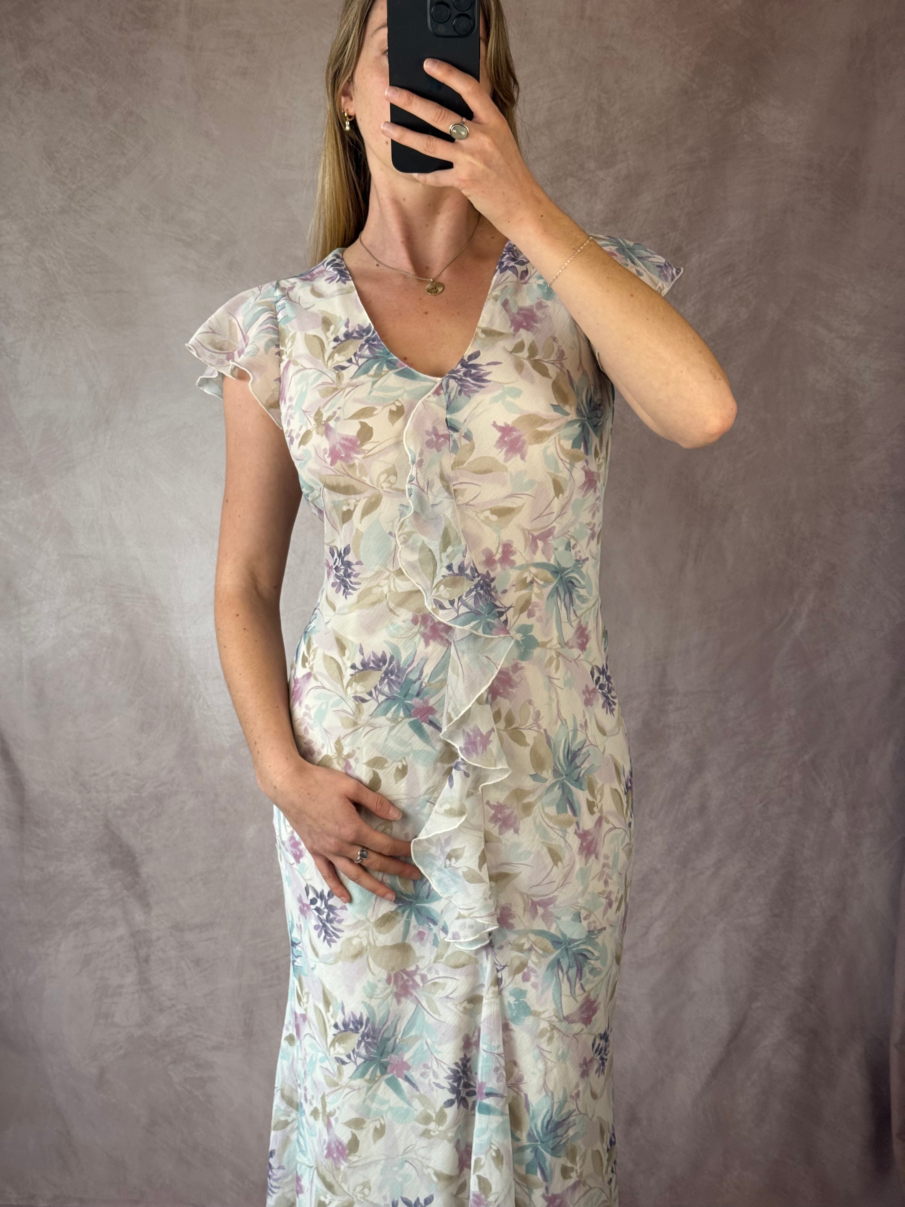 Vintage whimsical floral long dress (M)