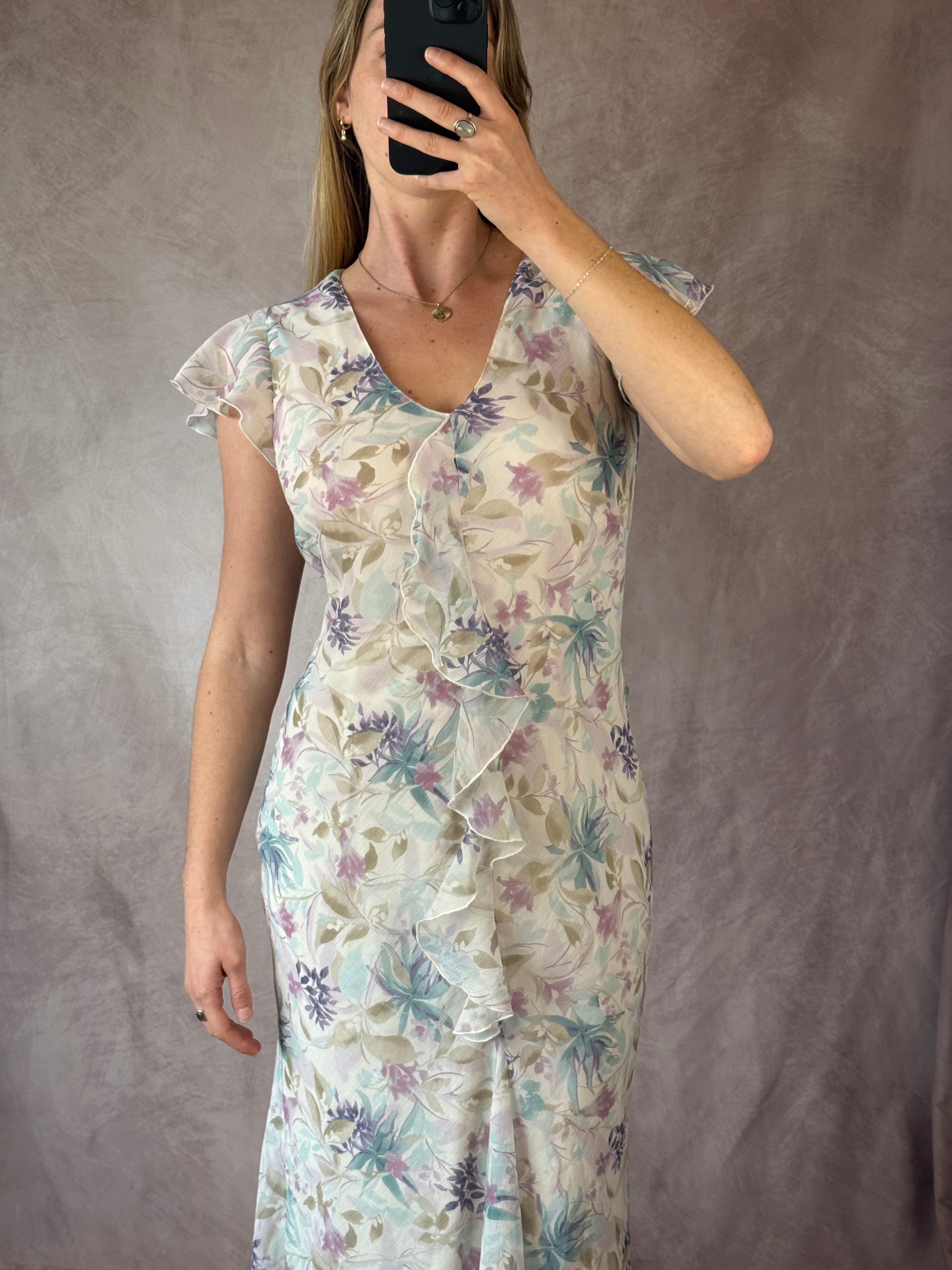 Vintage whimsical floral long dress (M)