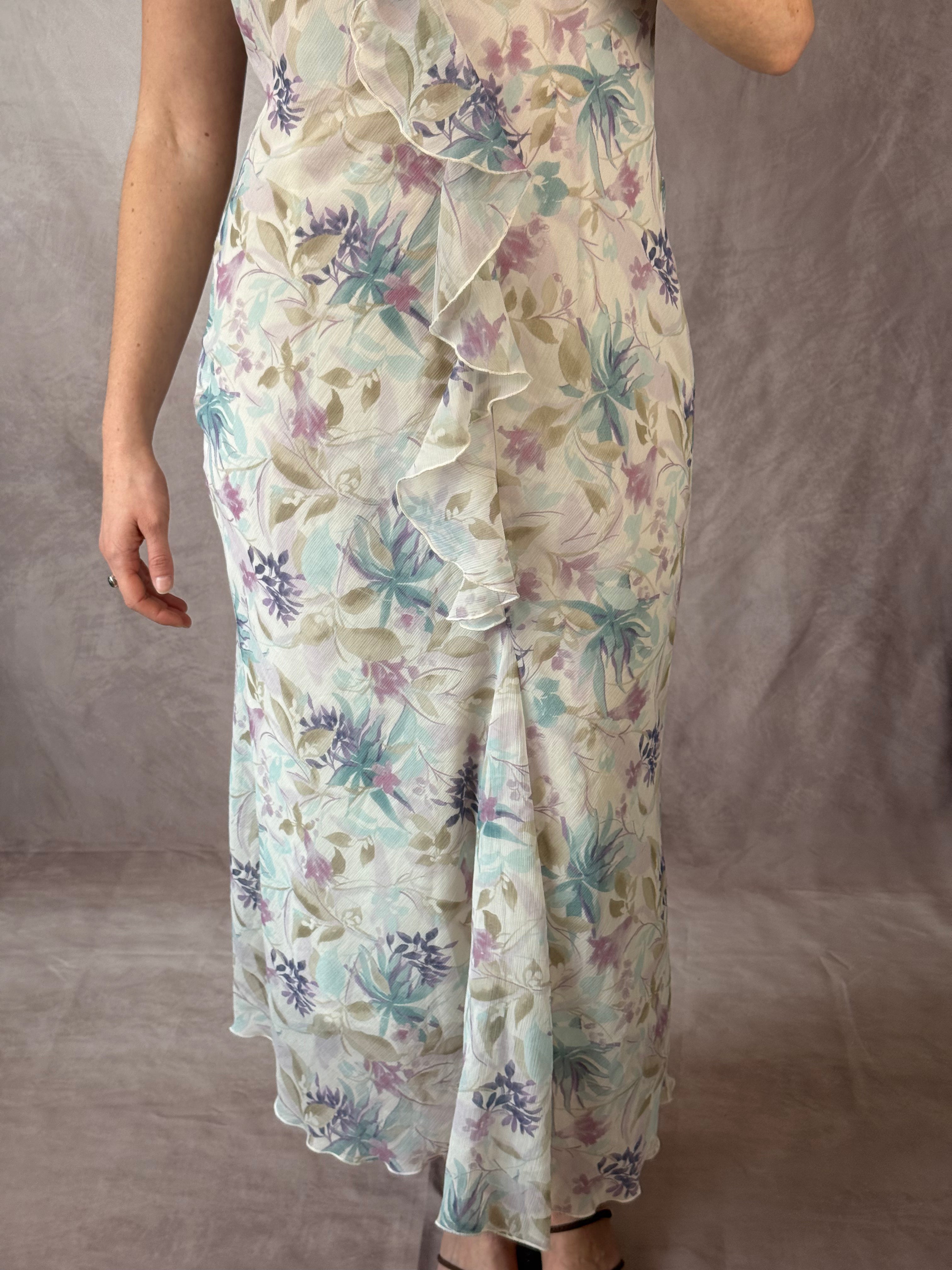 Vintage whimsical floral long dress (M)