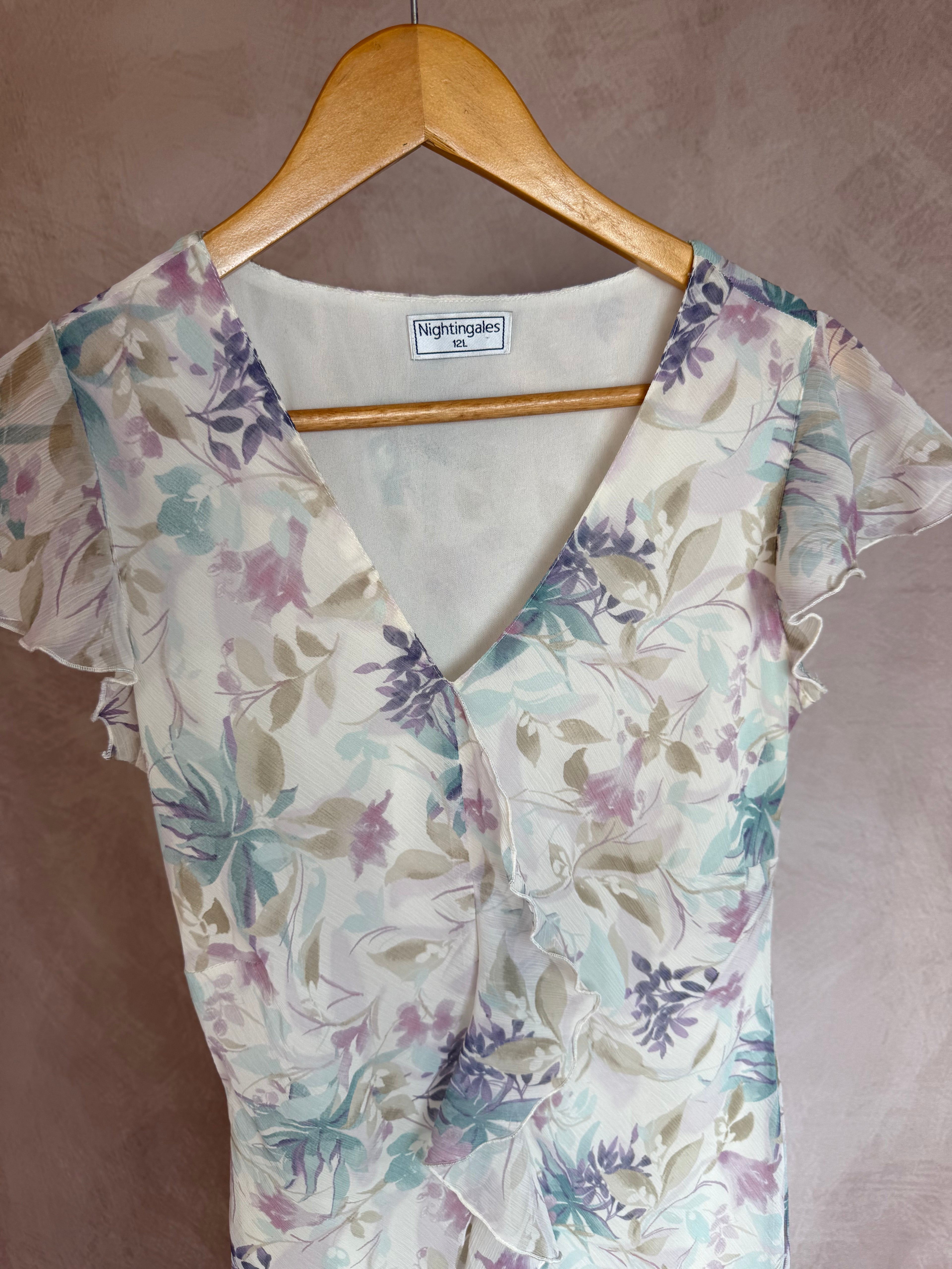 Vintage whimsical floral long dress (M)