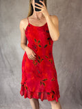 90's Y2K red vintage sequinned floral dress (M)