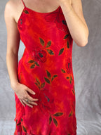 90's Y2K red vintage sequinned floral dress (M)