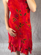 90's Y2K red vintage sequinned floral dress (M)