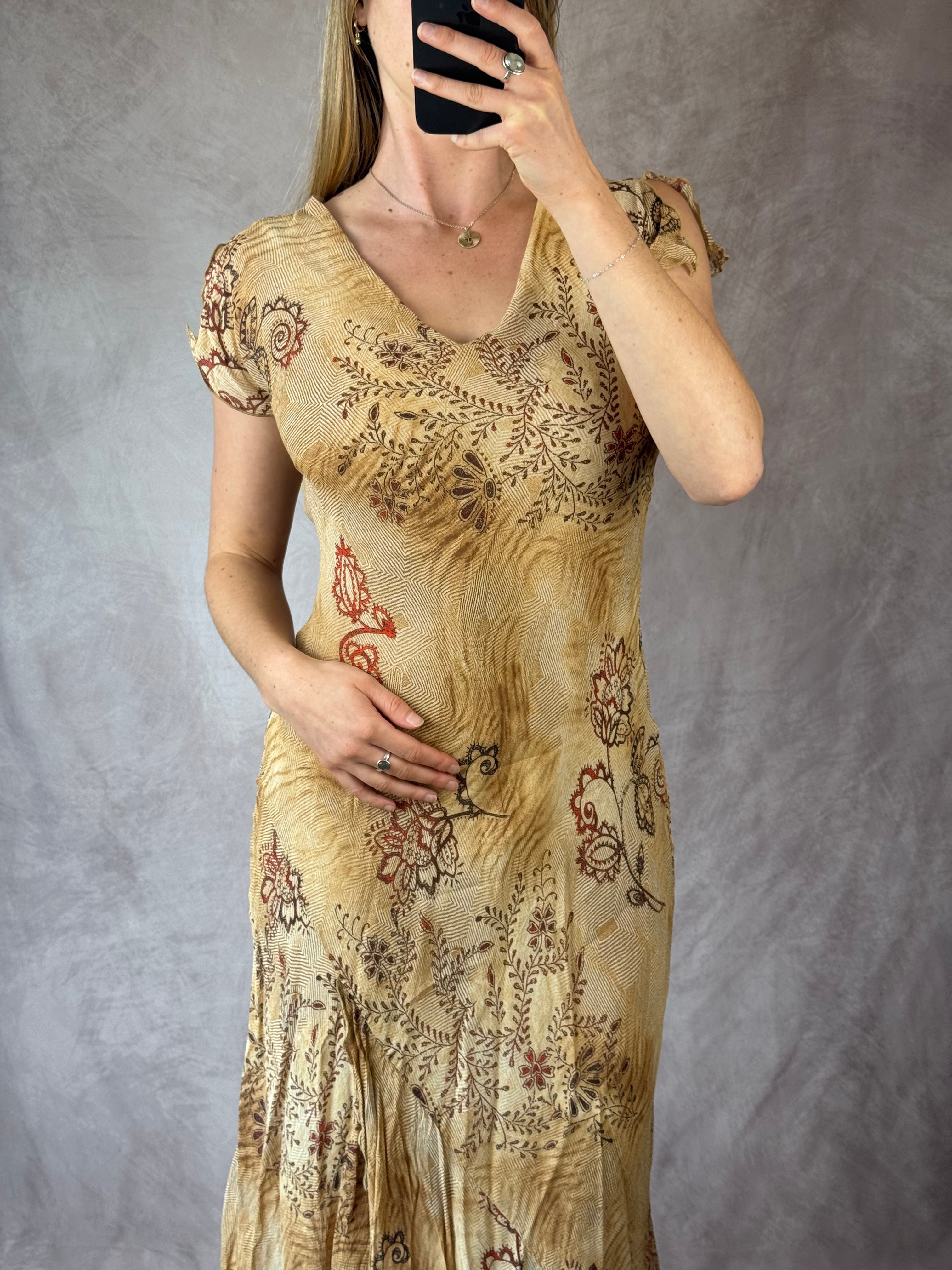 Fairy cottage core Y2K paisley print asymmetrical dress (M)