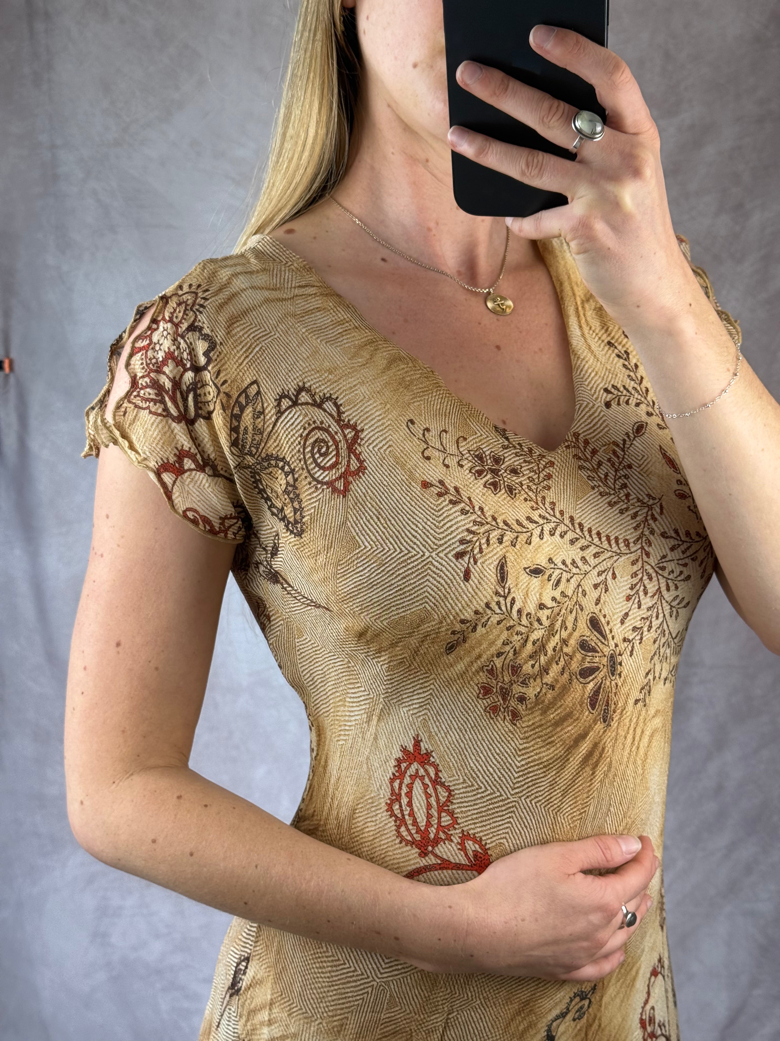 Fairy cottage core Y2K paisley print asymmetrical dress (M)