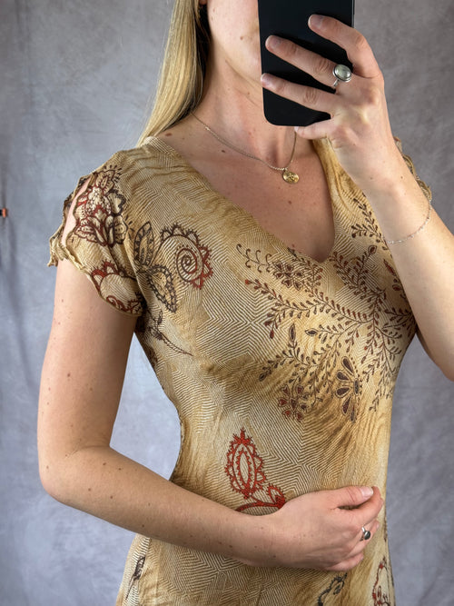 Fairy cottage core Y2K paisley print asymmetrical dress (M)