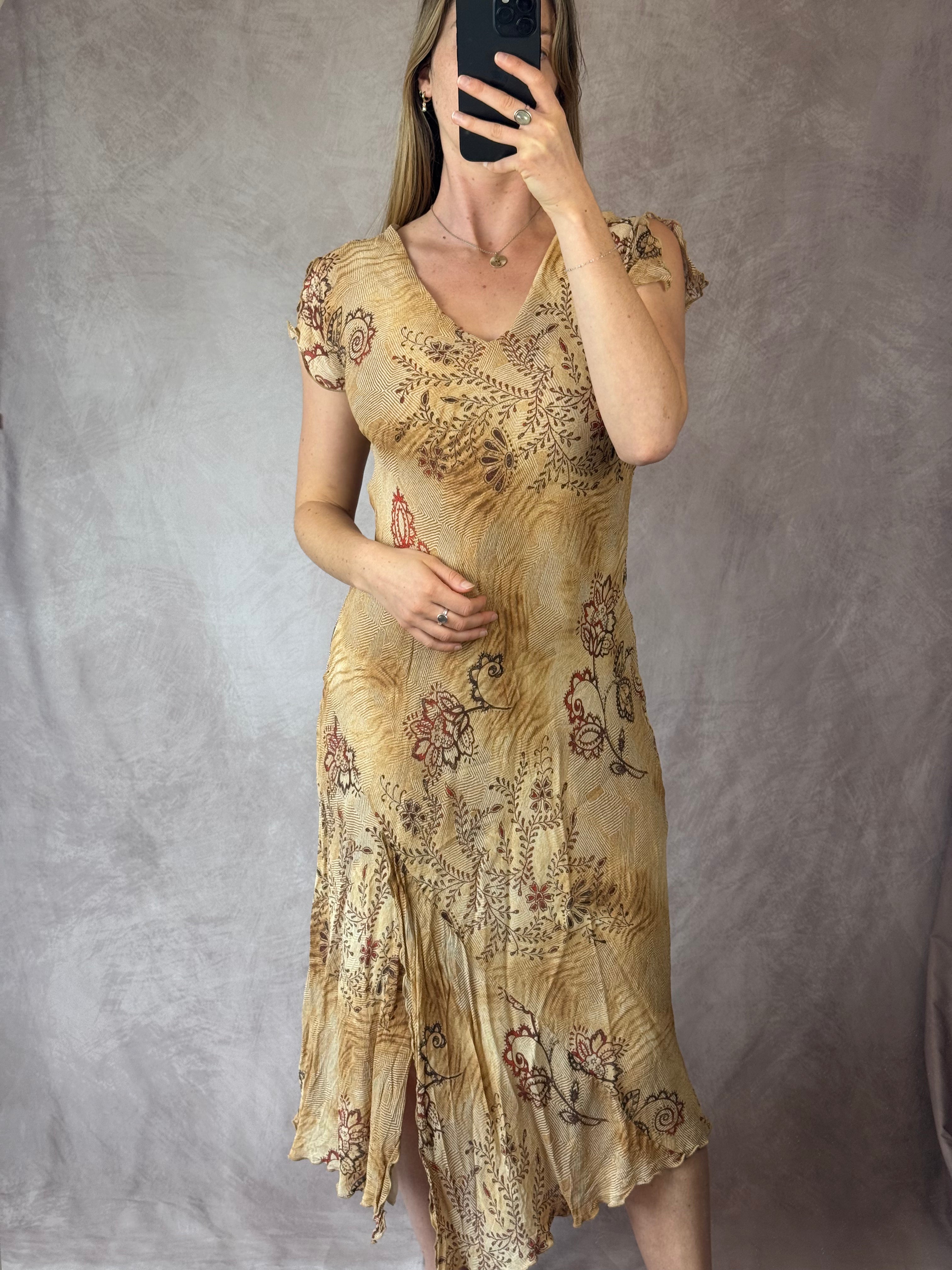 Fairy cottage core Y2K paisley print asymmetrical dress (M)