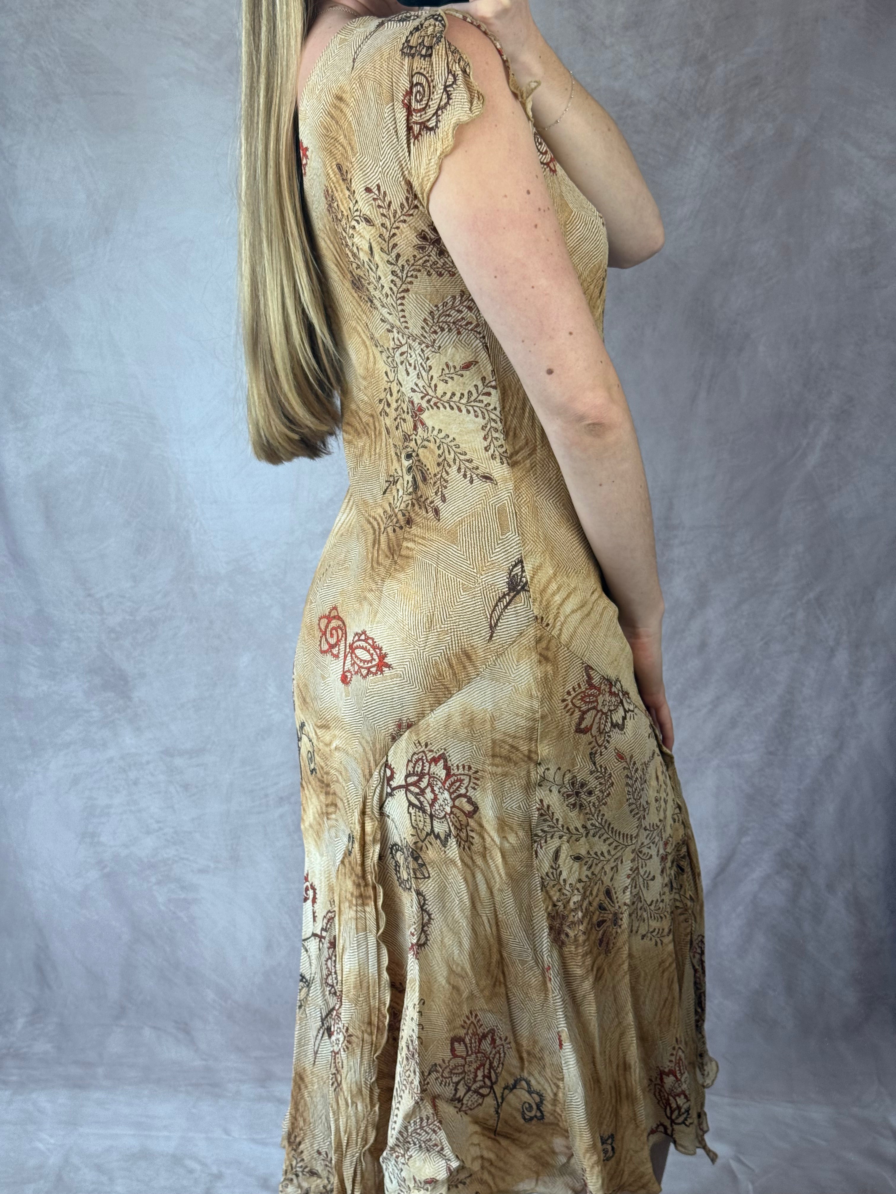Fairy cottage core Y2K paisley print asymmetrical dress (M)