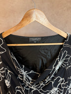 Y2K fairy whimsical black floral silk top (L)