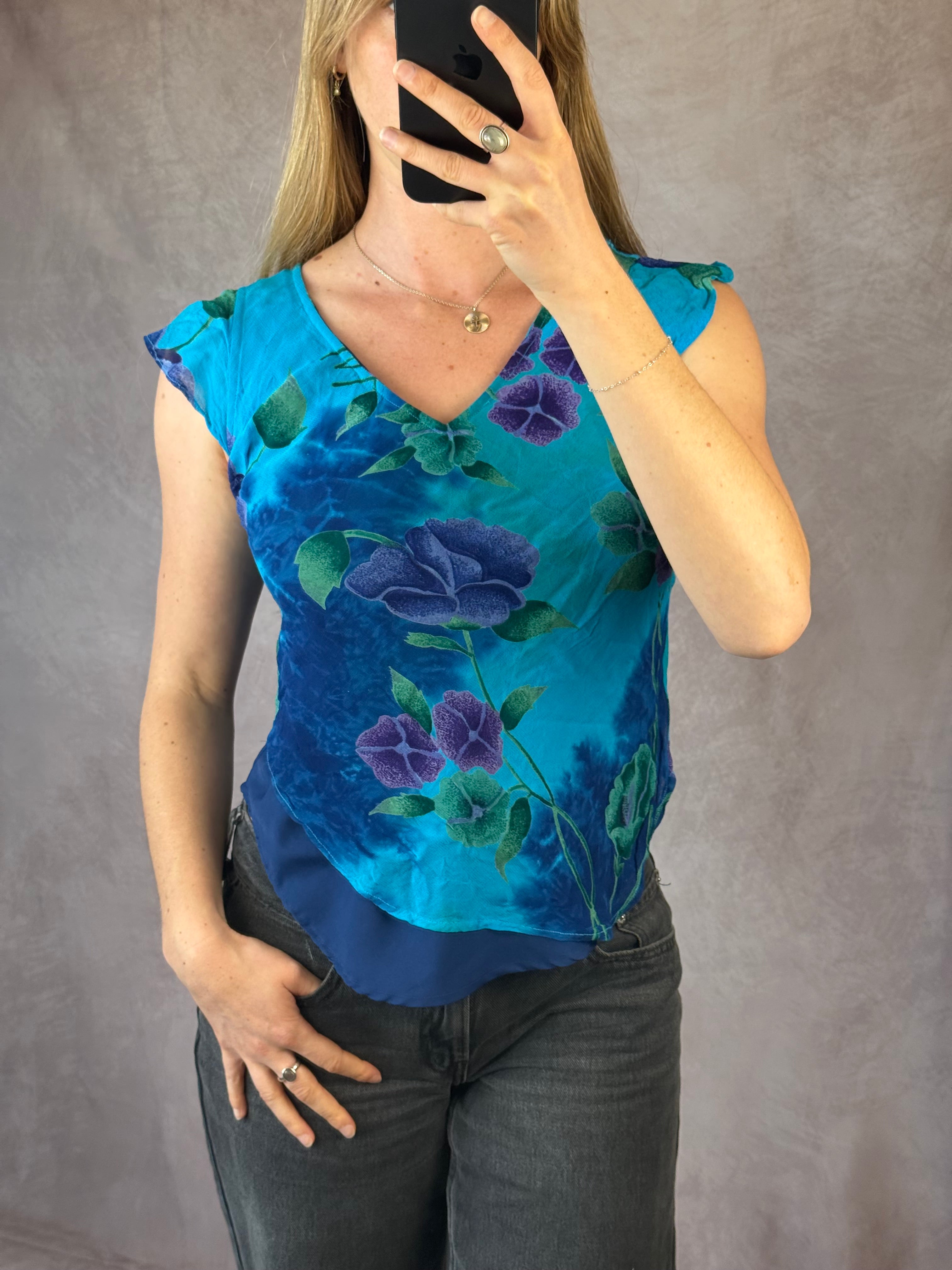 Y2K fairy whimsical Blue floral top (M)