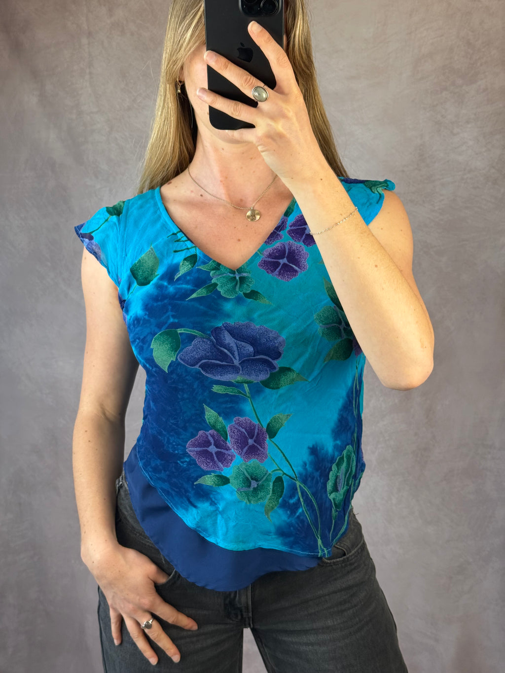 Y2K fairy whimsical Blue floral top (M)