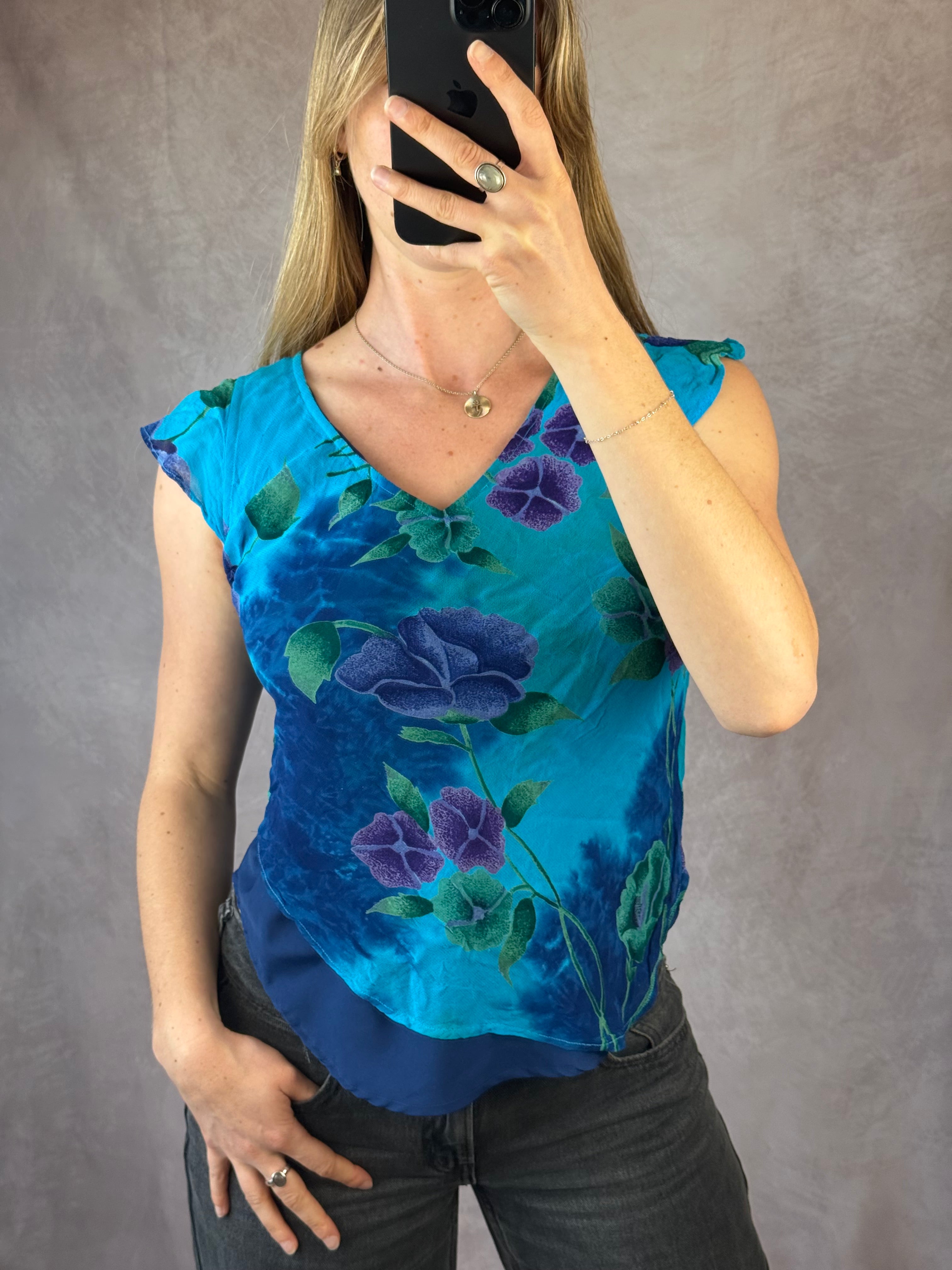 Y2K fairy whimsical Blue floral top (M)
