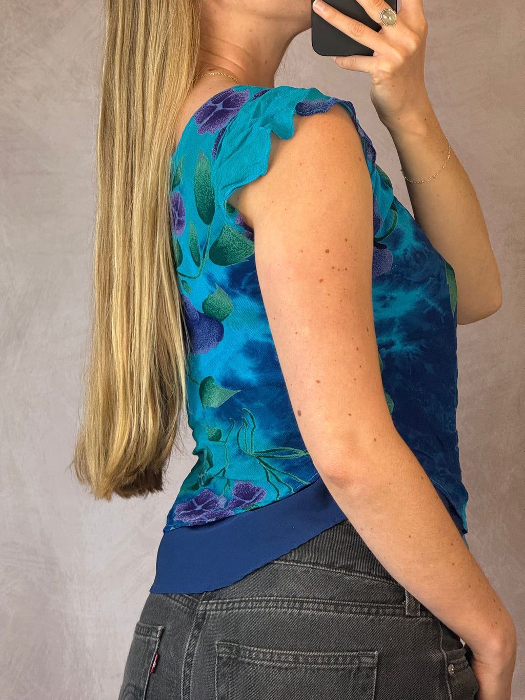 Y2K fairy whimsical Blue floral top (M)