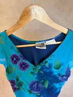 Y2K fairy whimsical Blue floral top (M)