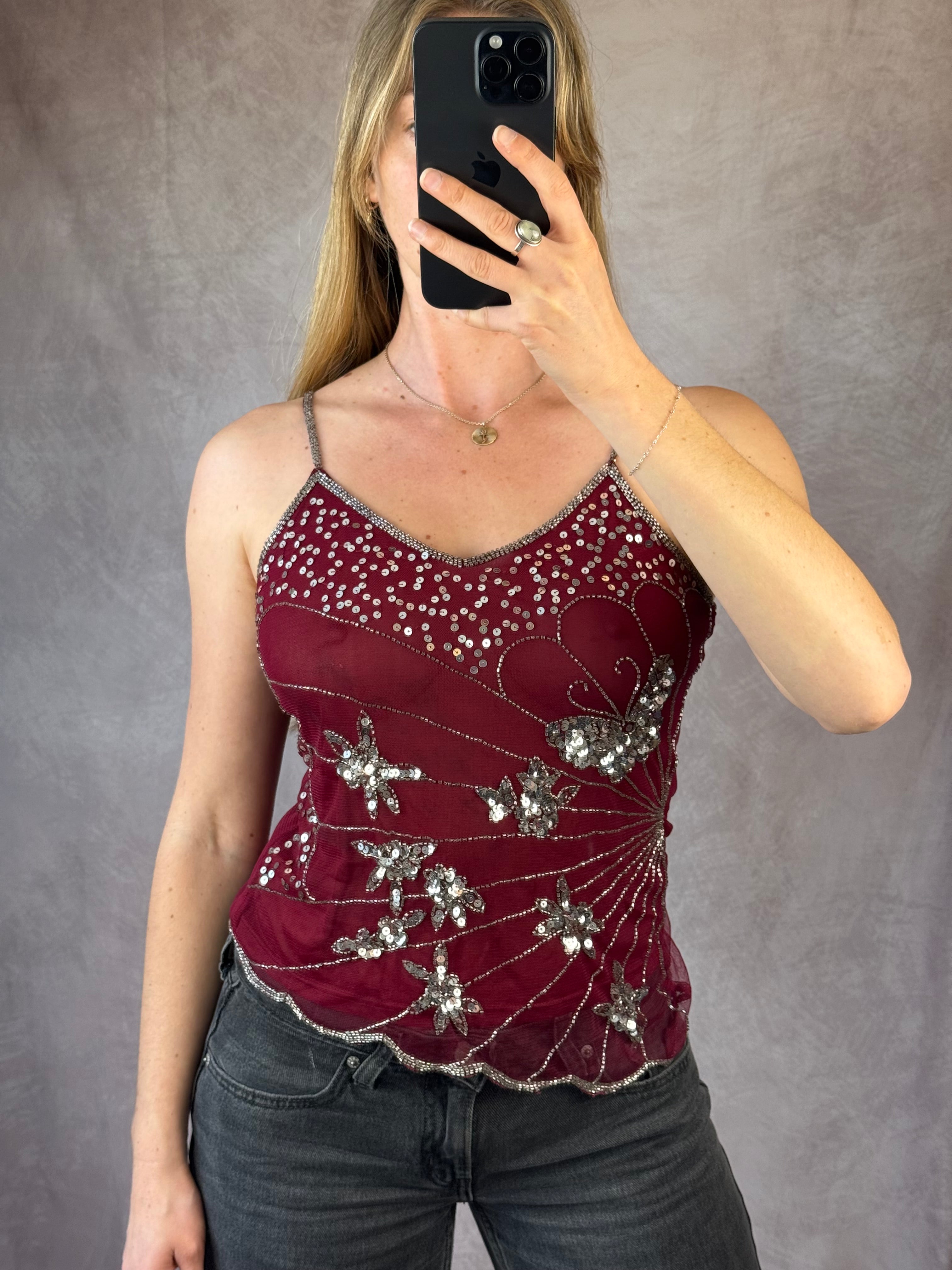 Y2K fairy whimsical burgundy top (M)