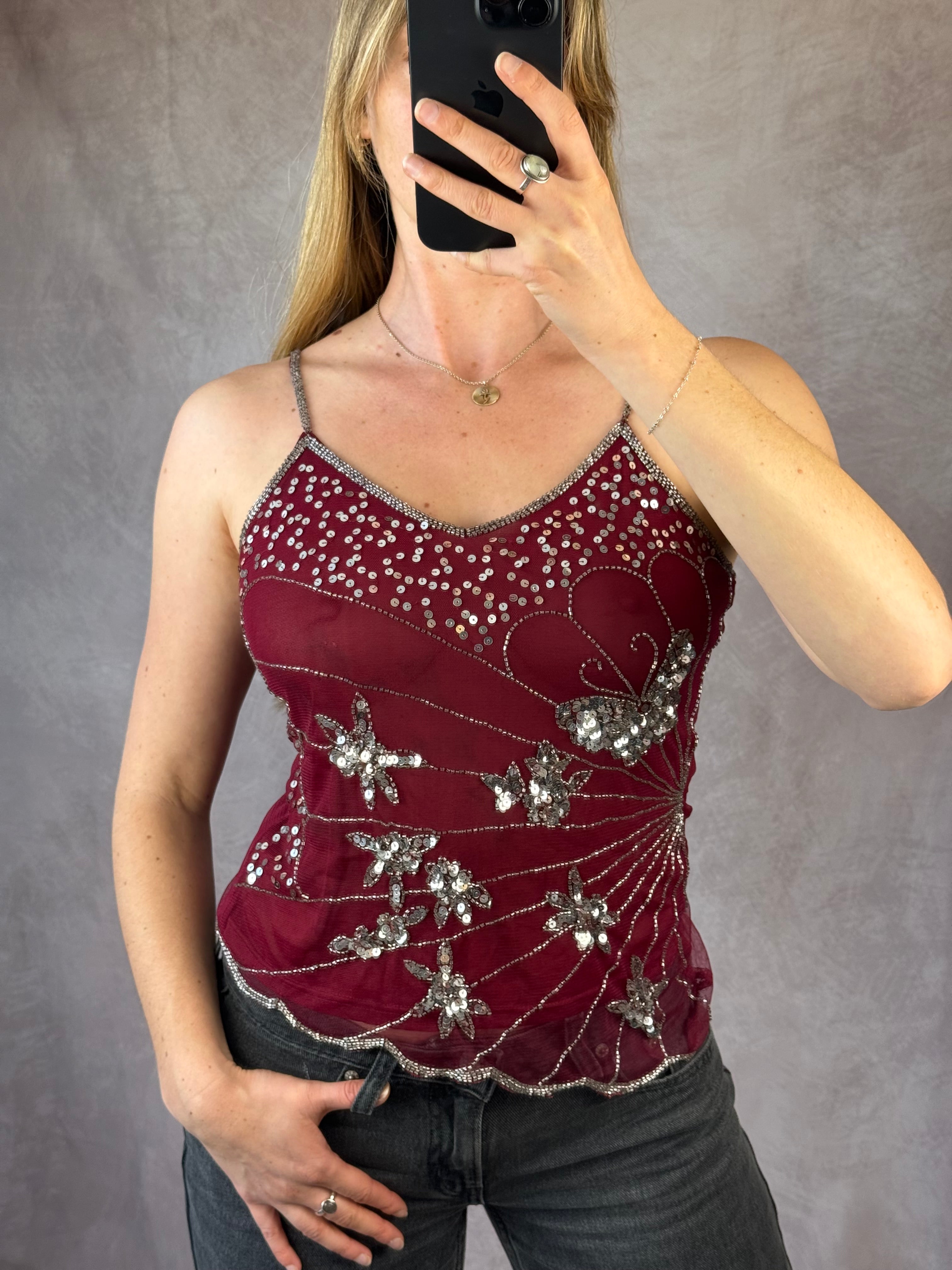 Y2K fairy whimsical burgundy top (M)