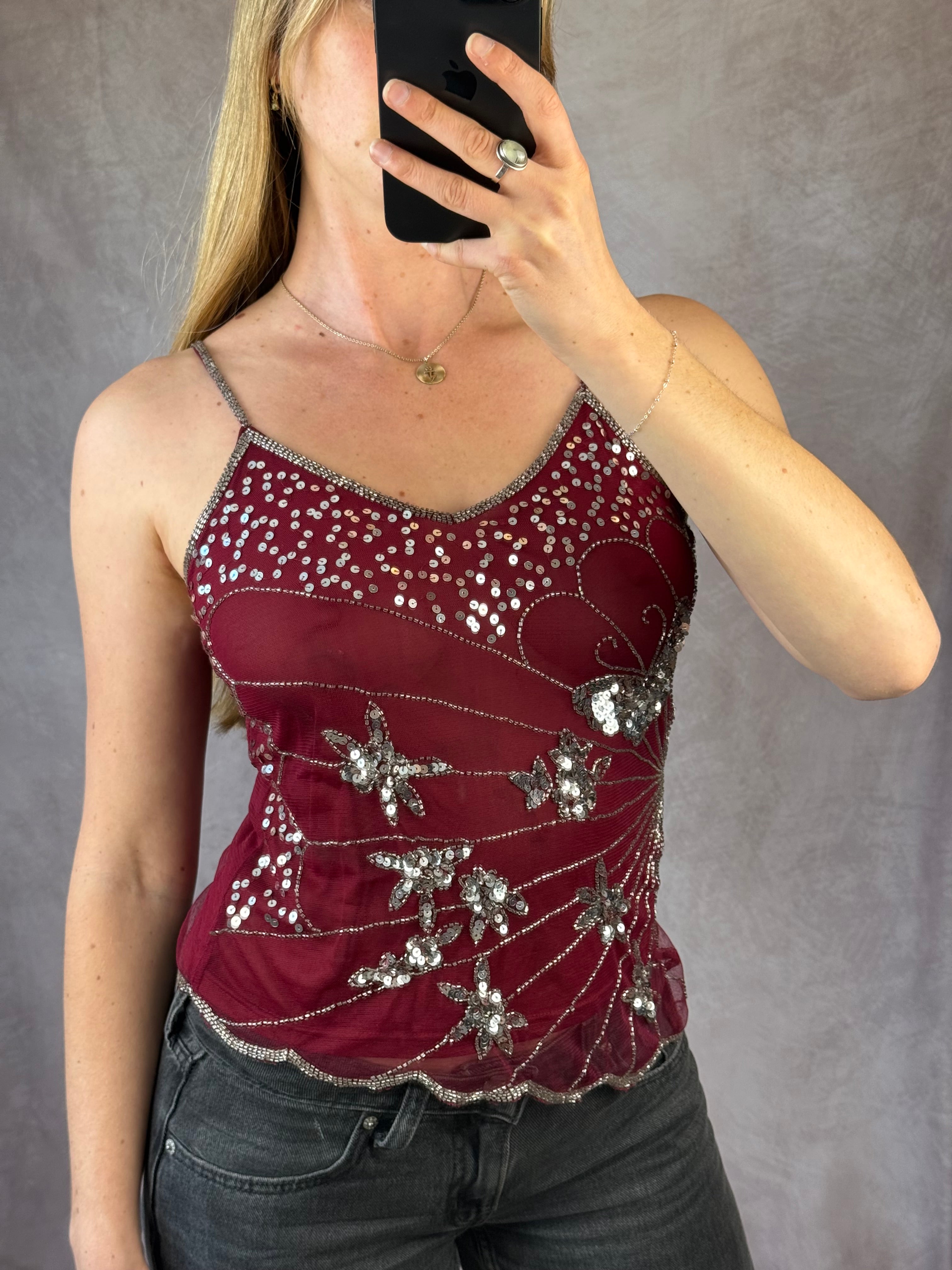 Y2K fairy whimsical burgundy top (M)