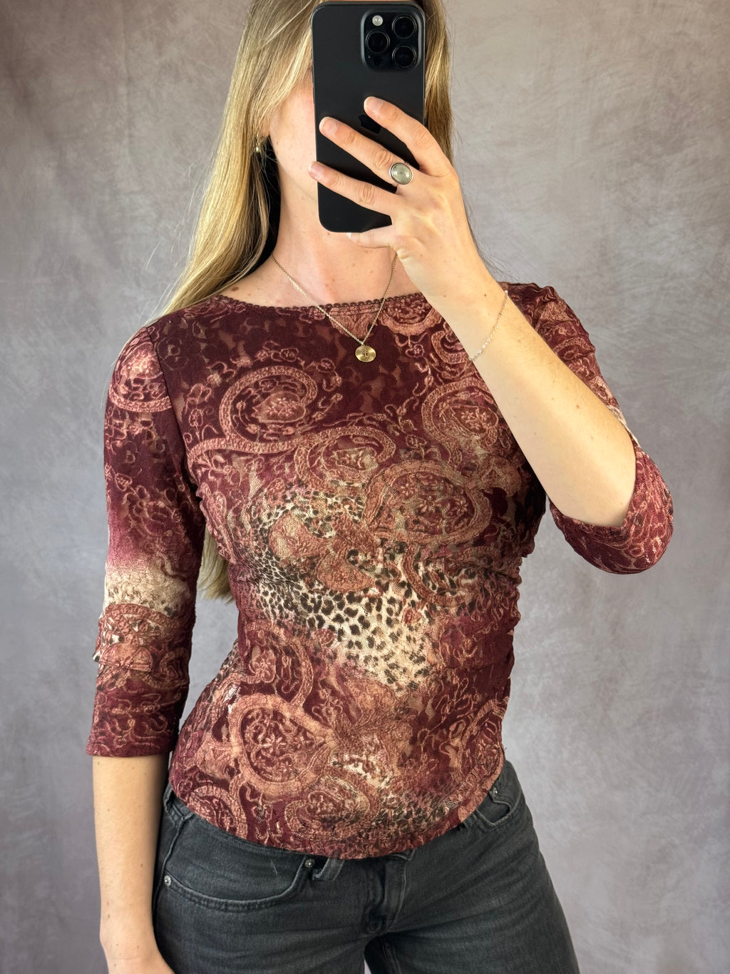 Y2K fairy whimsical burgundy top (M)