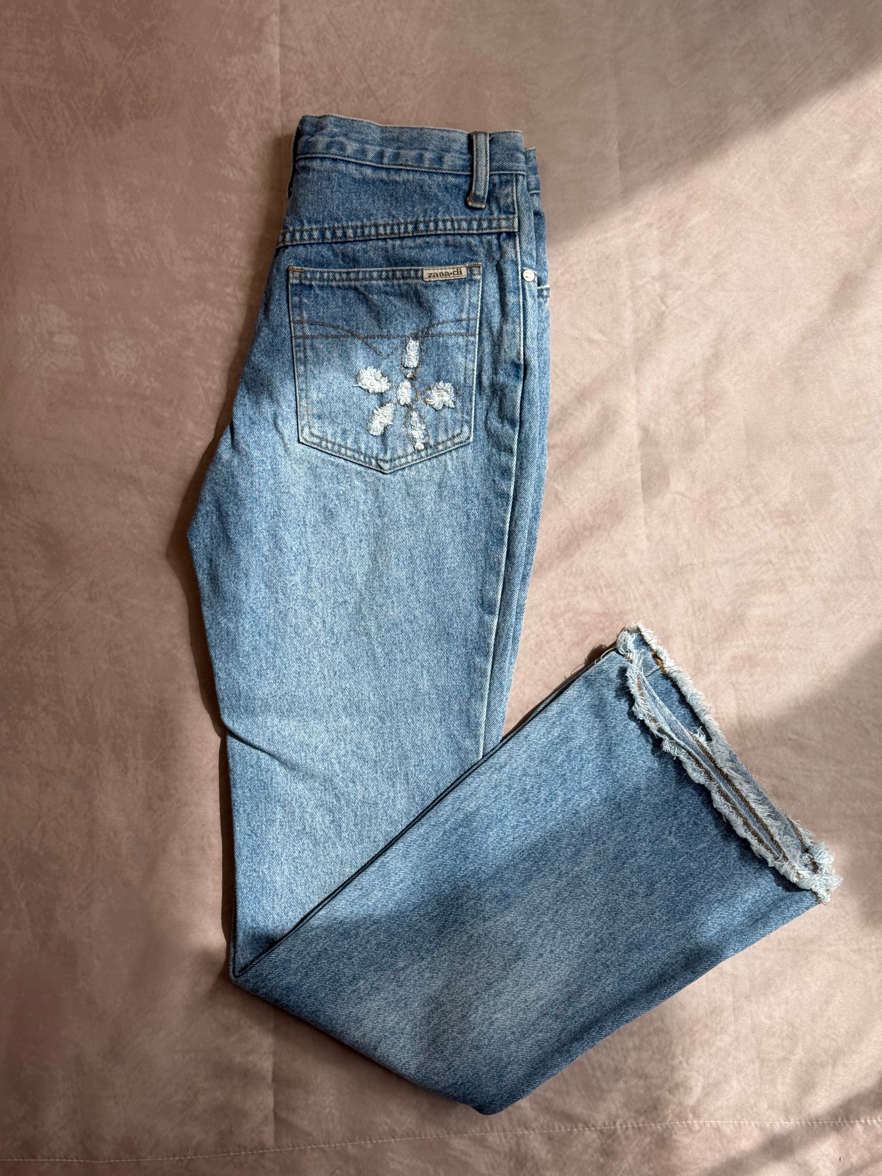 Vintage flower light blue denim jeans (XS)