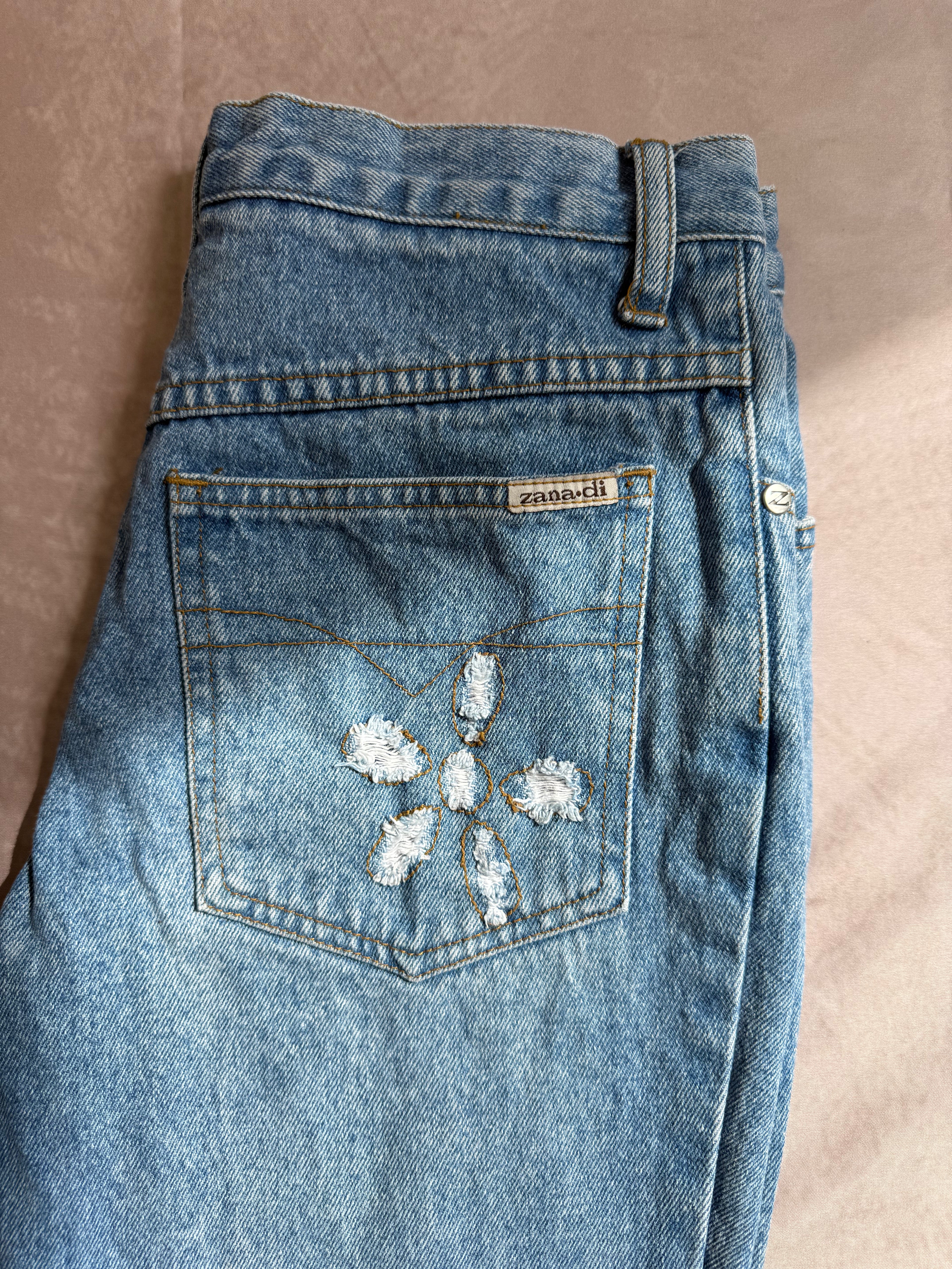 Vintage flower light blue denim jeans (XS)
