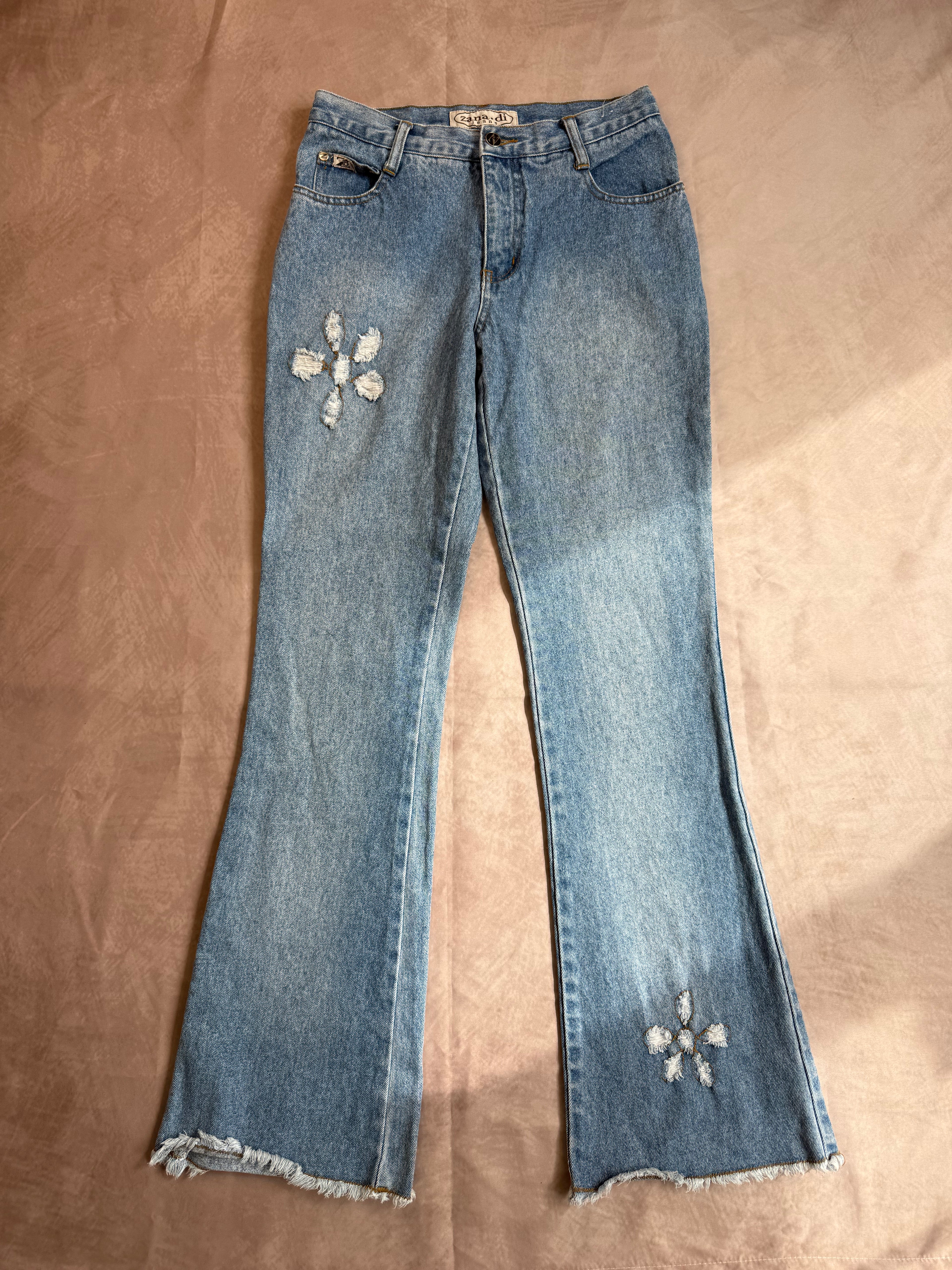 Vintage flower light blue denim jeans (XS)