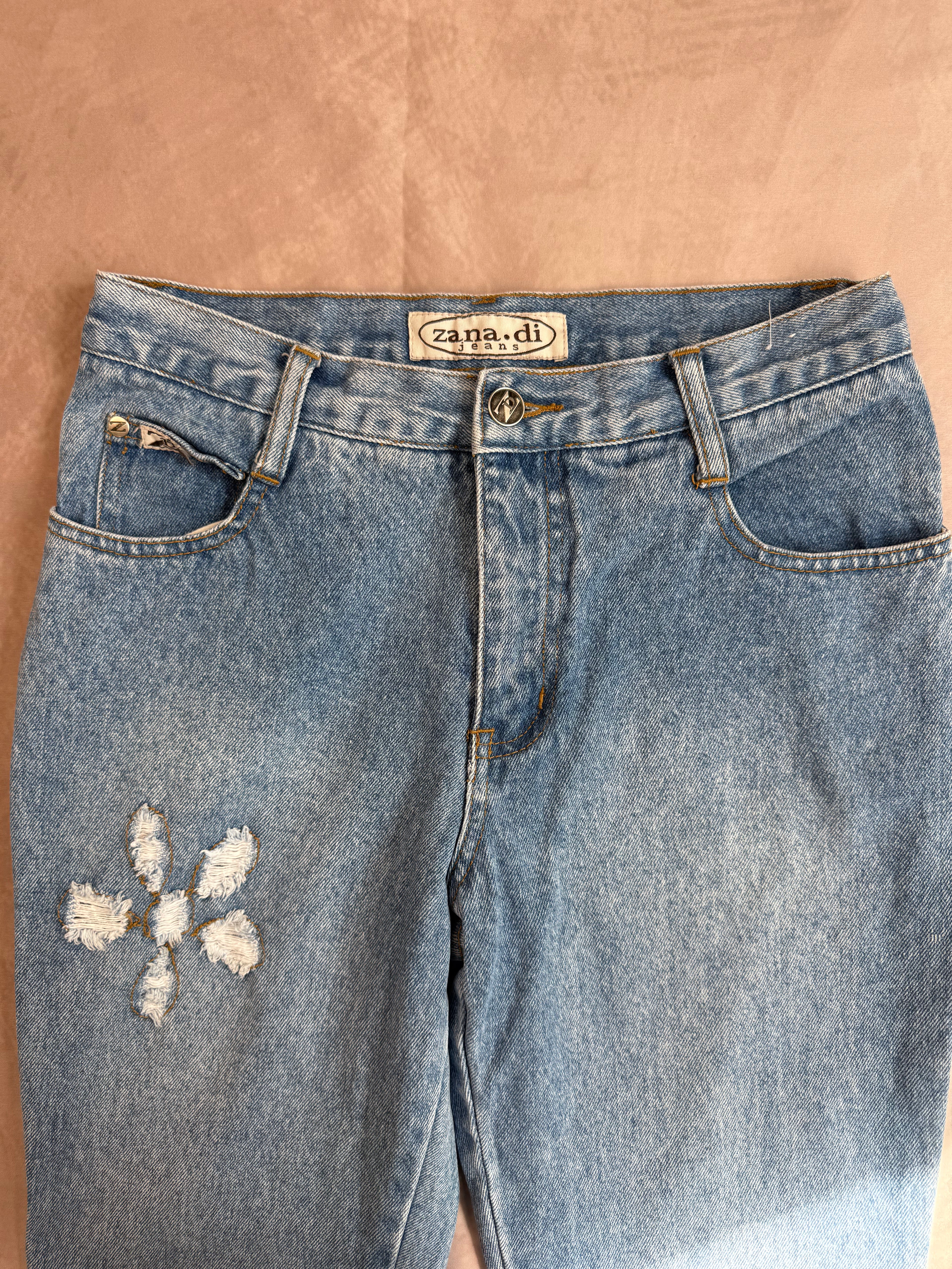 Vintage flower light blue denim jeans (XS)