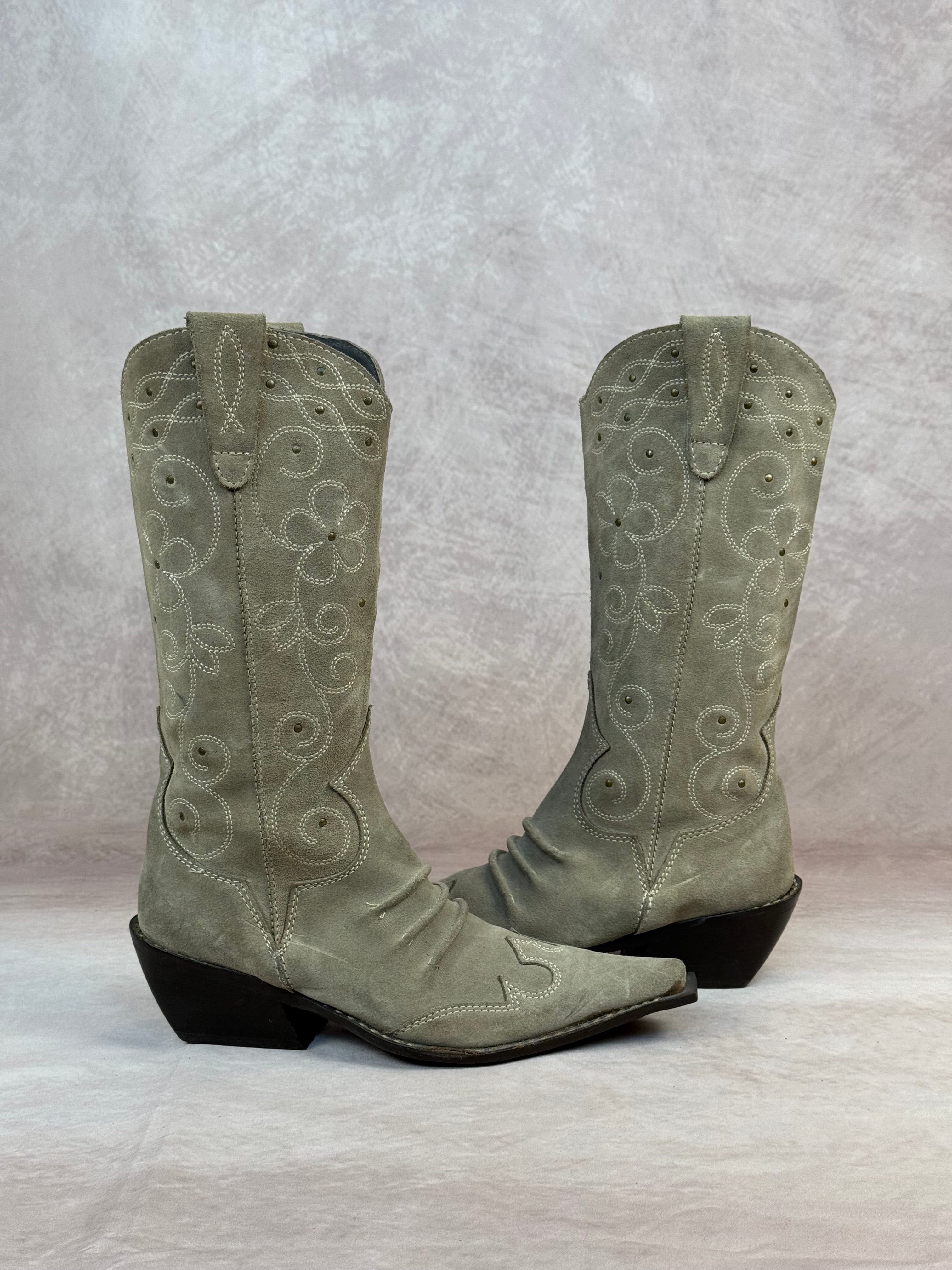 Vintage grey suede cowboy boots (UK 5)